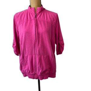 Gloria Vanderbilt Sport GVS Women's Ladies 3/4 Sleeve Zip Up Jacket Sweater Sz L